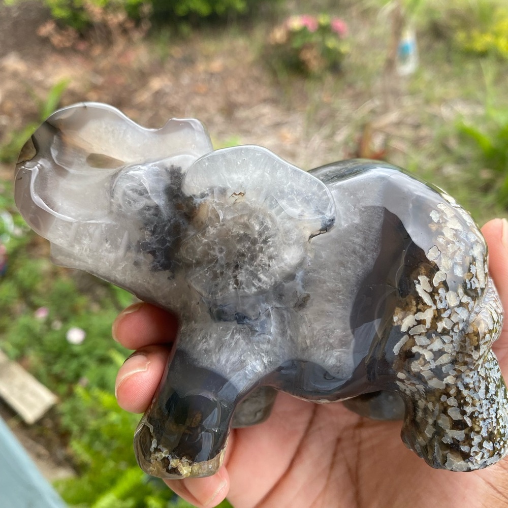 Volcano Agate Elephant Carving